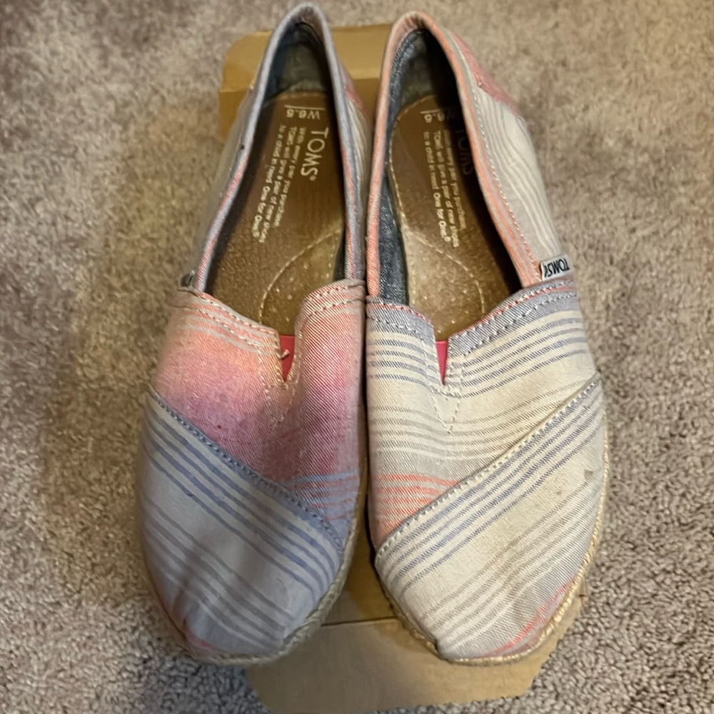 Toms Classic Striped slip ons, size 6.5 M